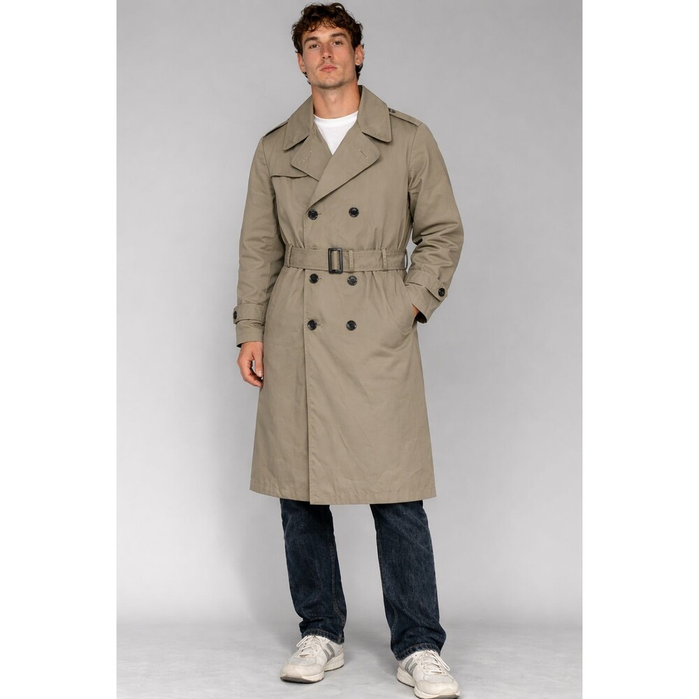 Vintage US Military Officer Trench Coat 38L Khaki All Wthr NSN 8405-01-107-0241